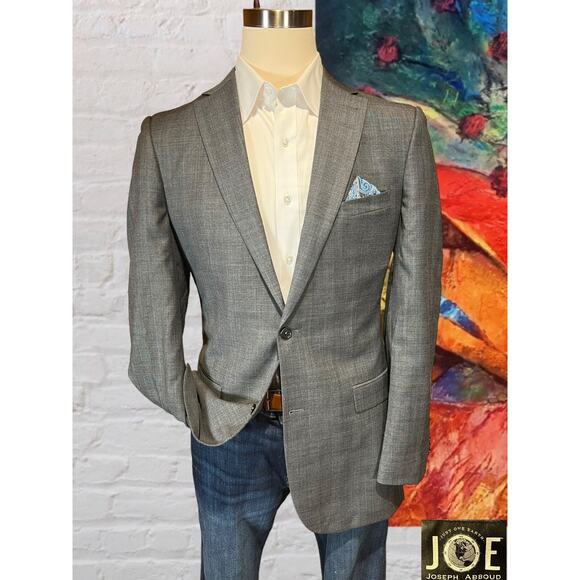 NWOT Joseph Abboud 42L Gray Muted Cobalt Blue Plaid Blazer Sport Coat Jacket - Picture 1 of 15